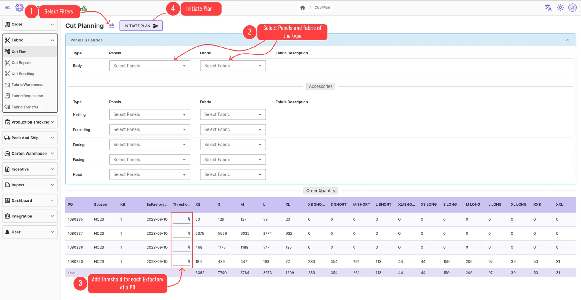 Cutting Plan/Main Cut Plan