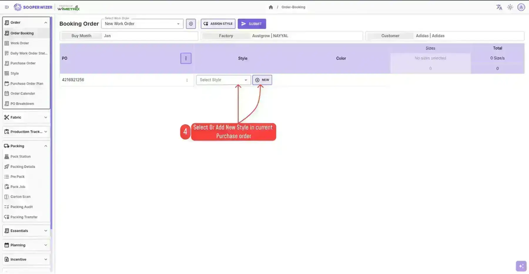 Order Booking Screen 1