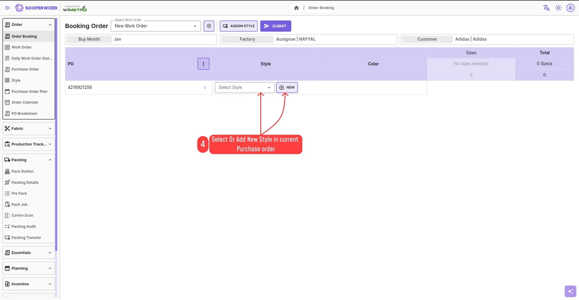 Order Booking Screen 1