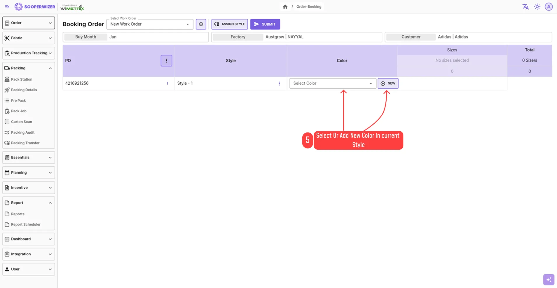 Order Booking Screen 1