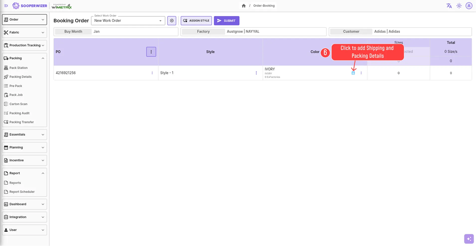 Order Booking Screen 1