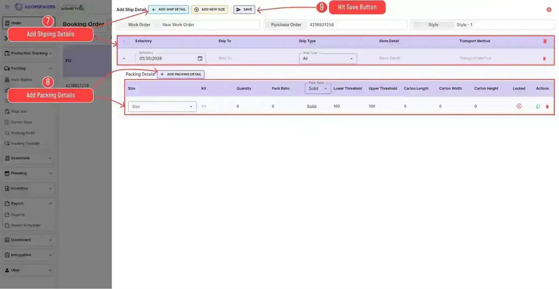 Order Booking Screen 1