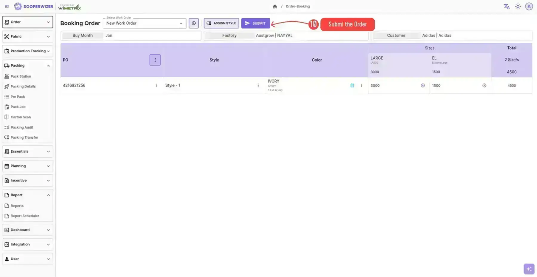 Order Booking Screen 1