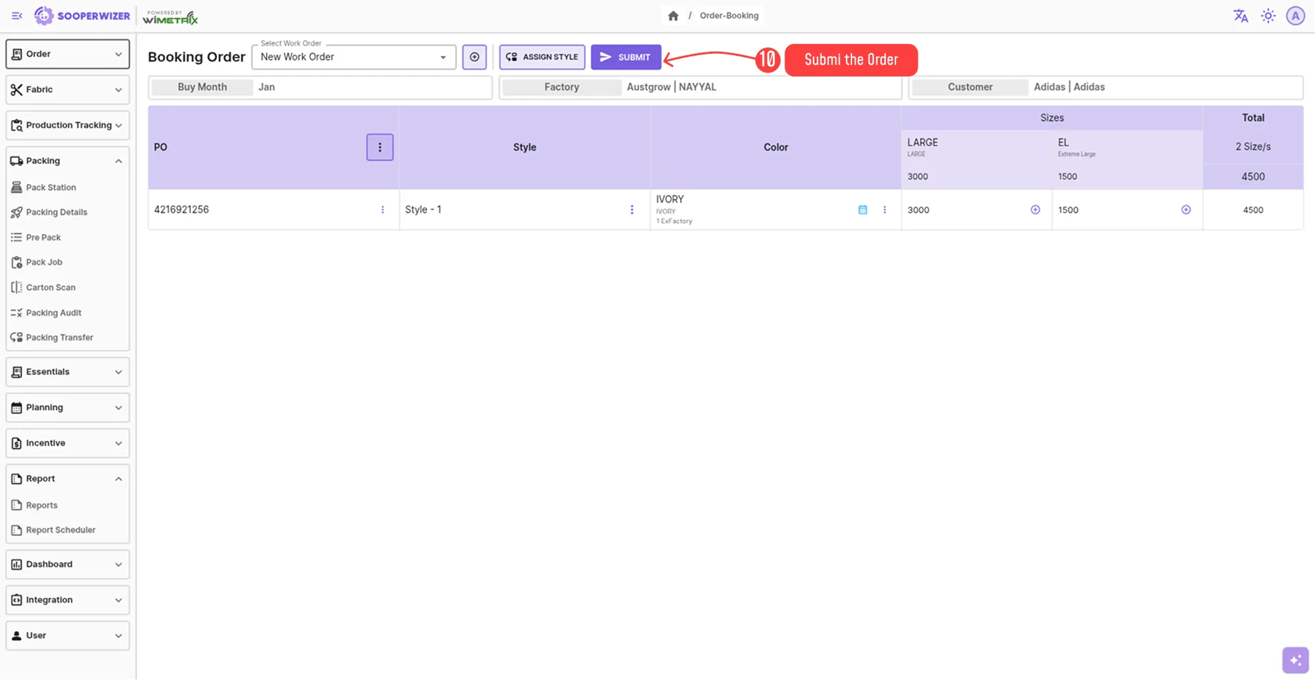 Order Booking Screen 1