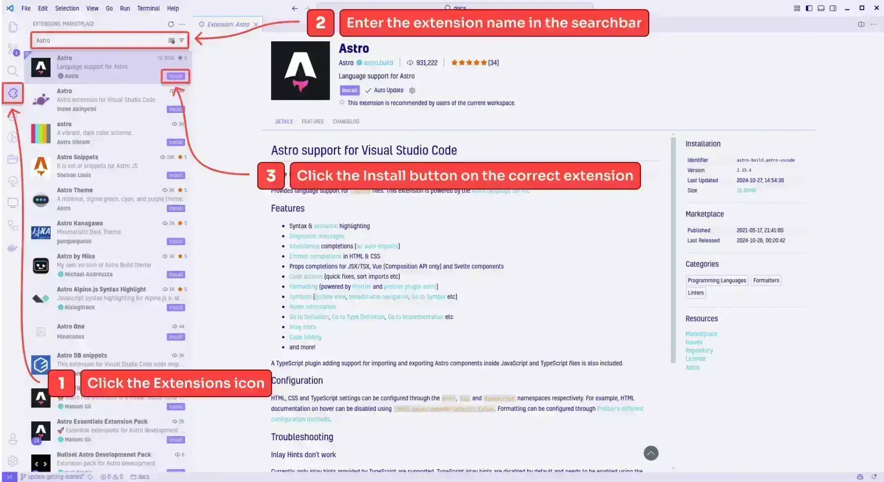 Installing VSCode Extensions