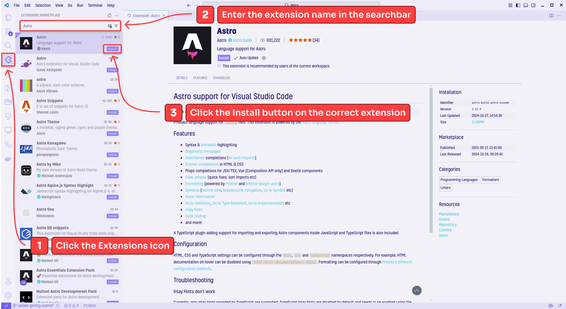 Installing VSCode Extensions